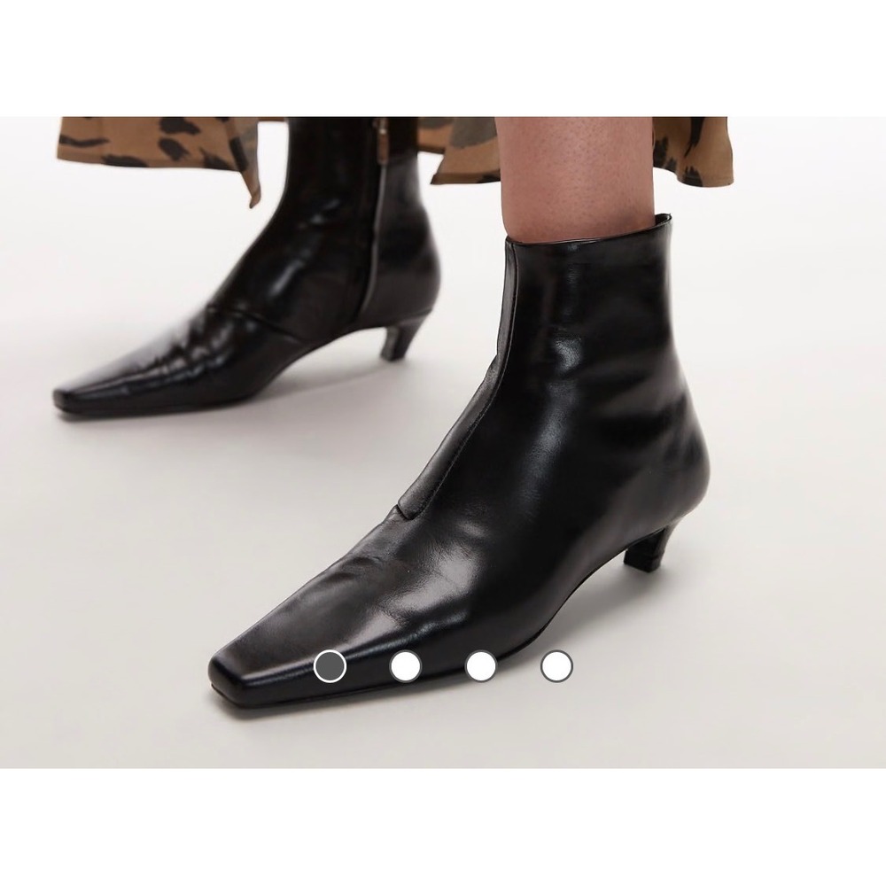 Mango MNG Ankle Boots Womens 36 Black Minimalist Kitten Heel Square Toe Leather